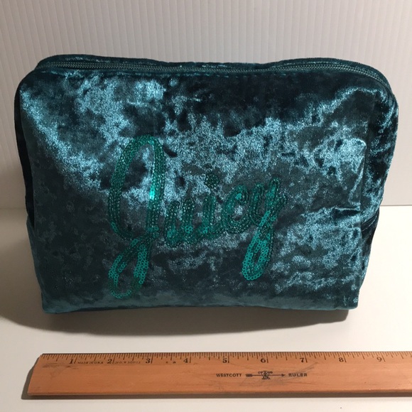 Juicy Couture emerald Green Velvet makeup bag NEW - Picture 3 of 9